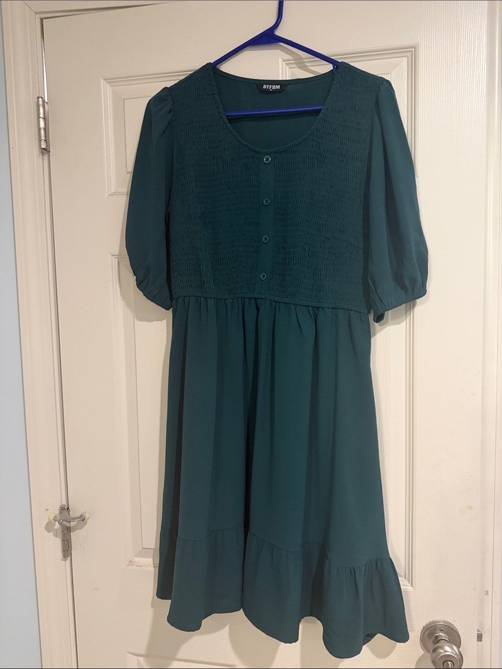 Forest green Smocked Bodice Midi Dress